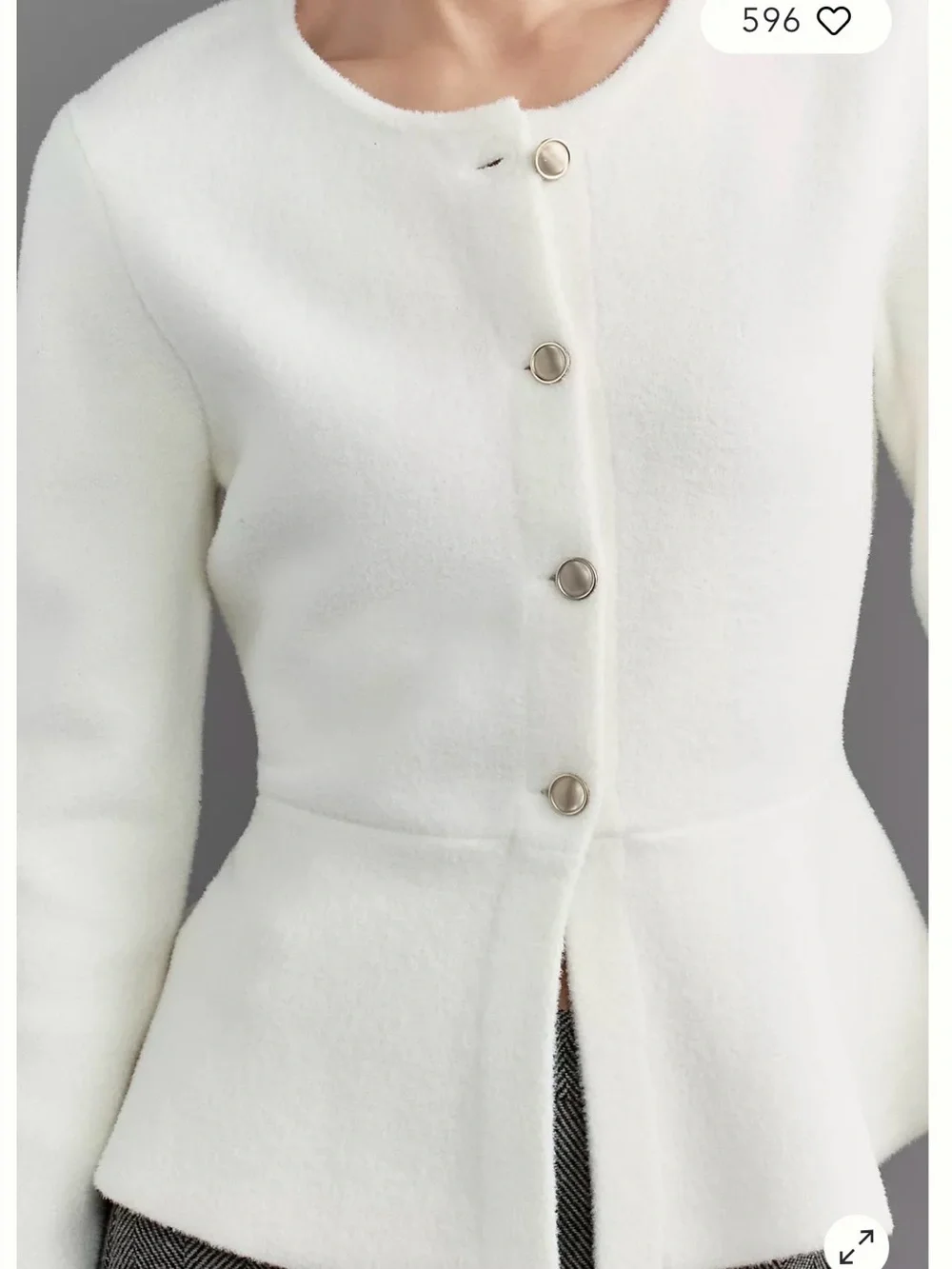 NWT NVLT Cream NVLT Sculpted Knit Collarless Blazer Jacket  Peplum Sz S - Picture 2 of 9